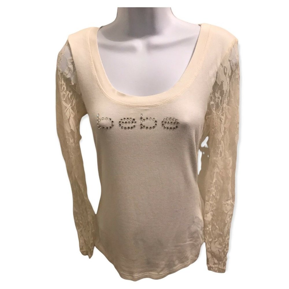 Woman's Designer BEBE  Stretch Body Con Sweater/ Lace Sleeves / Medium